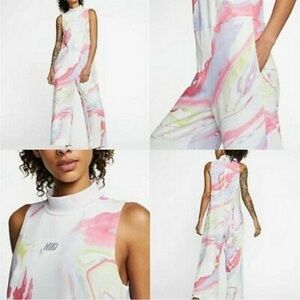 Nike Sportswear Jersey Oil Spill Tie Dye Wide Leg Jumpsuit SZ M